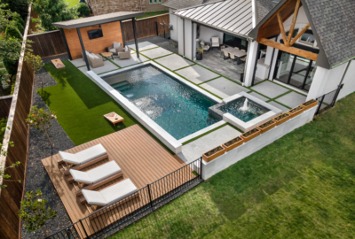 Stunning Geometric Pool with Cantilever Cover